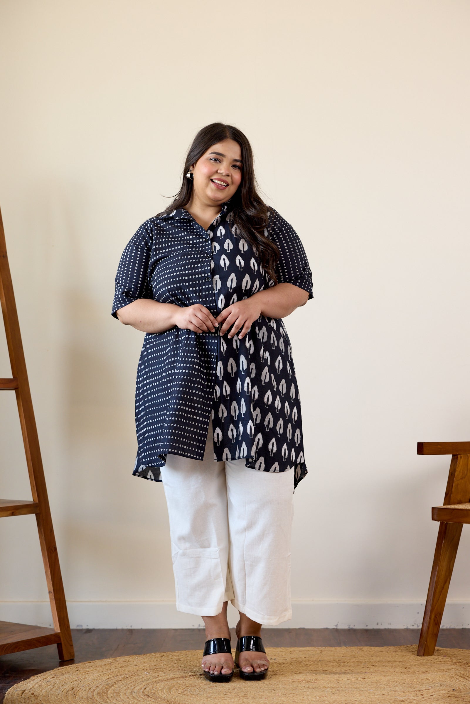 Women's Black Printed Shirt Tunic - Nangalia Ruchira