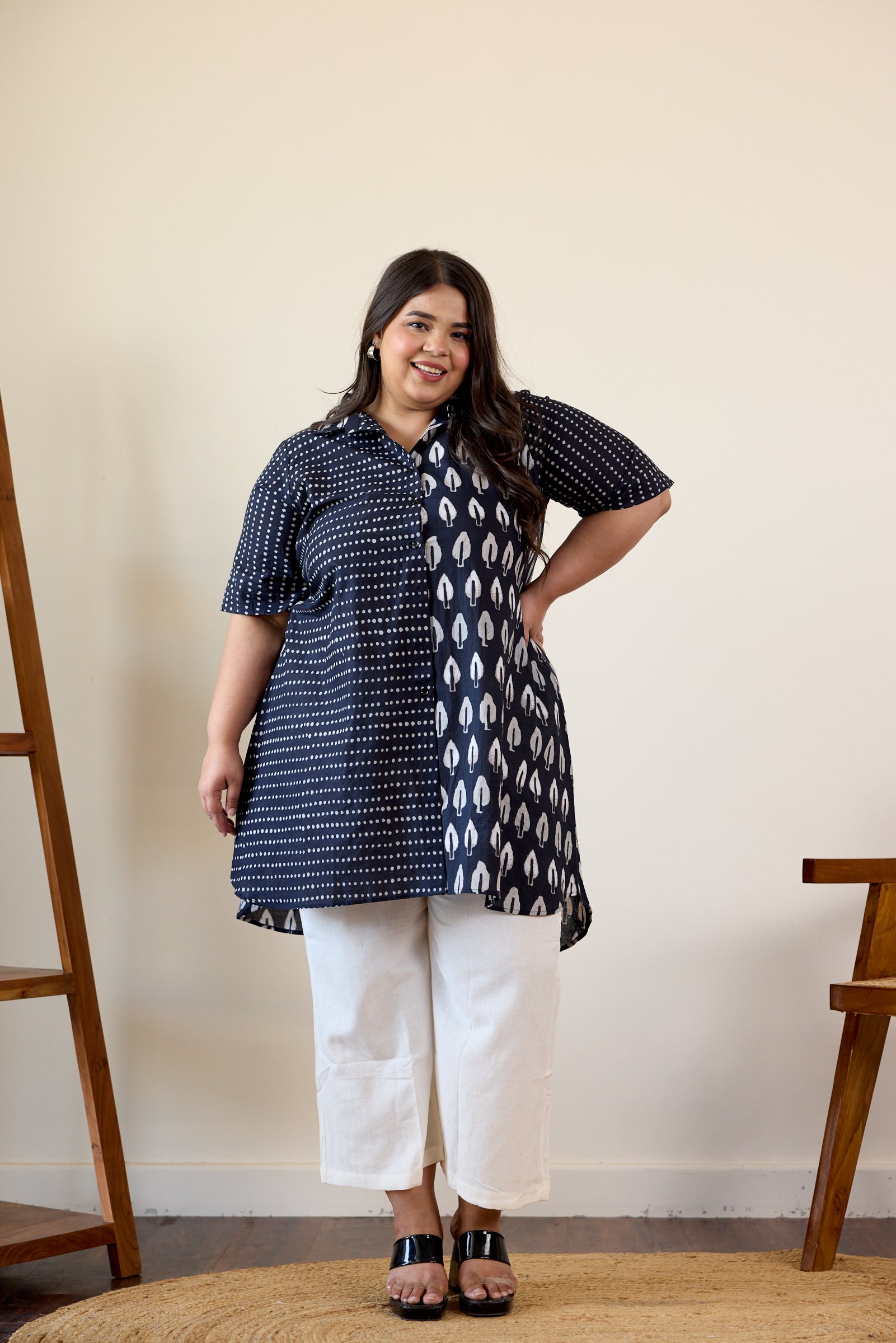 Women's Black Printed Shirt Tunic - Nangalia Ruchira