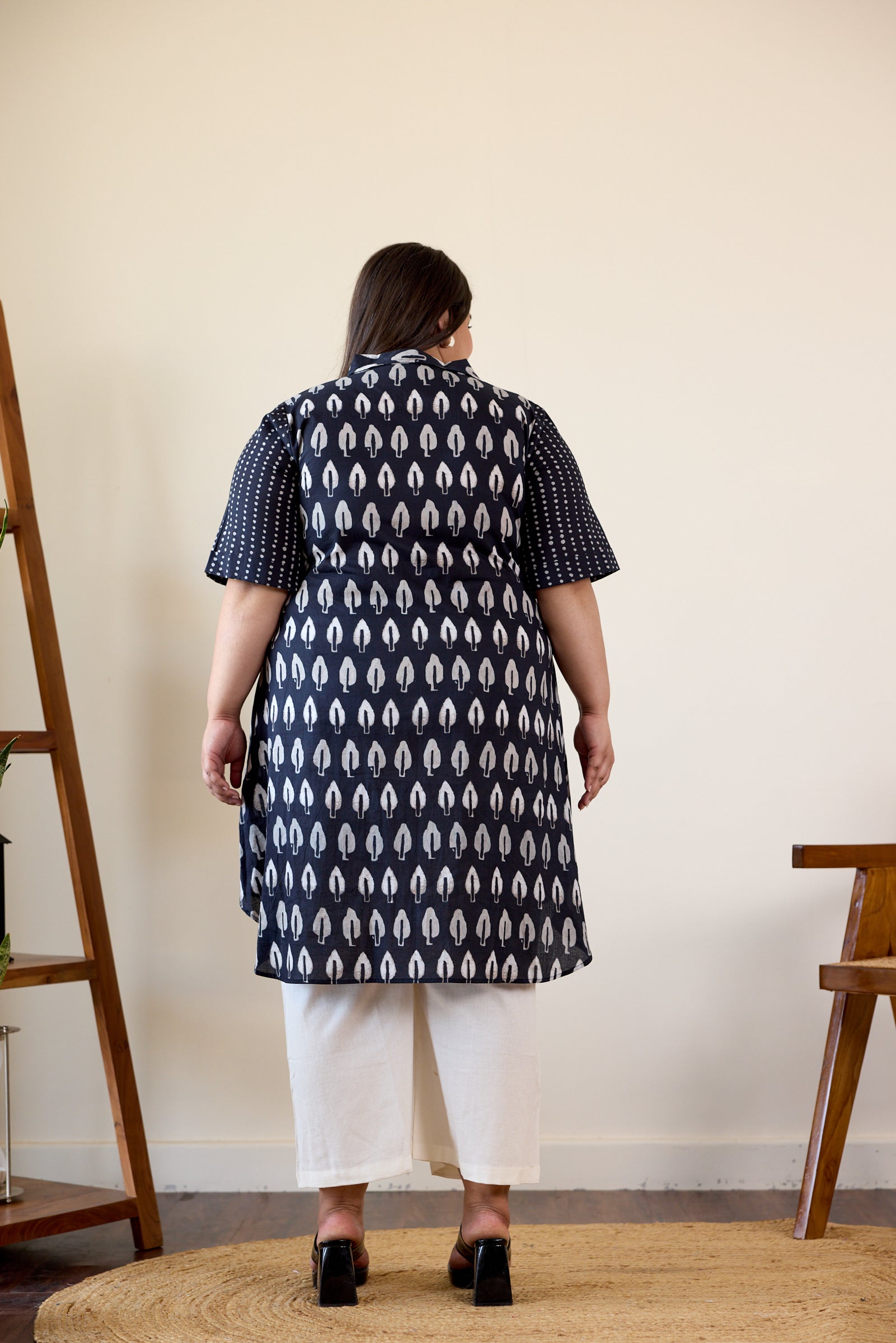 Women's Black Printed Shirt Tunic - Nangalia Ruchira