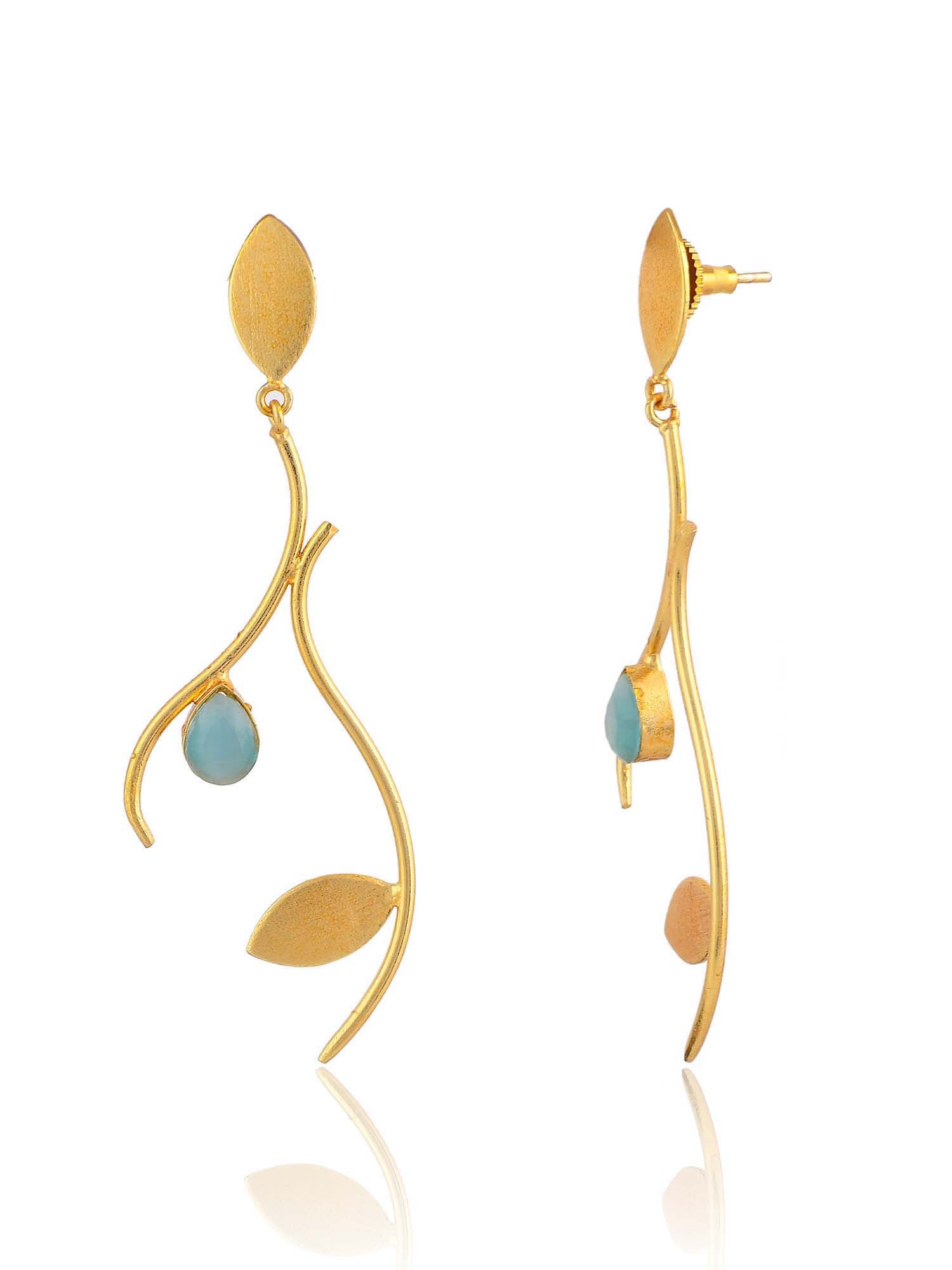 Women's Tear Drop Stone Leaf Earring