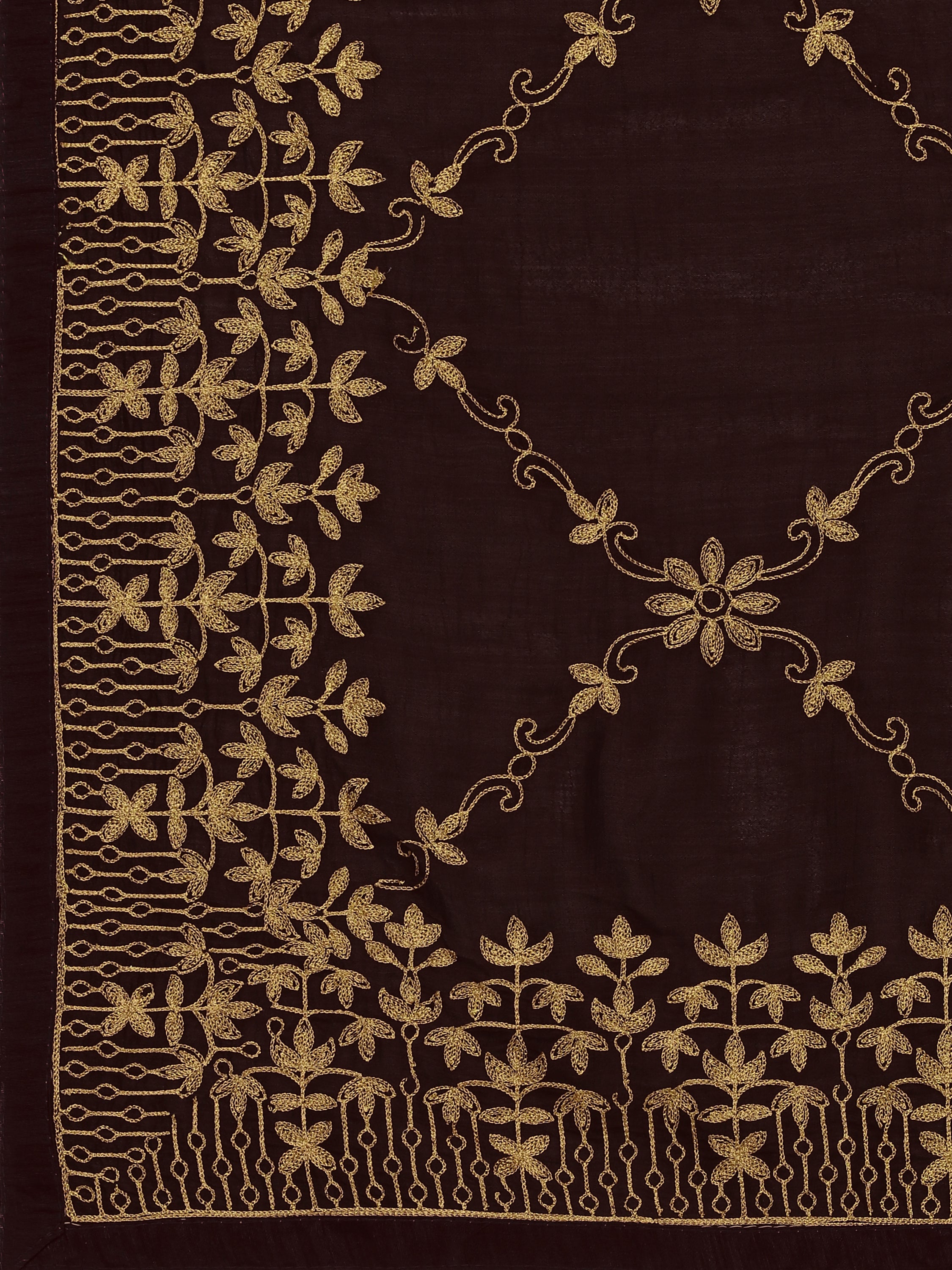 Women's Silk Blend Sari Having Ahir Embroider Detailed Pallu With Blouse Piece (Coffee Brown) - NIMIDHYA