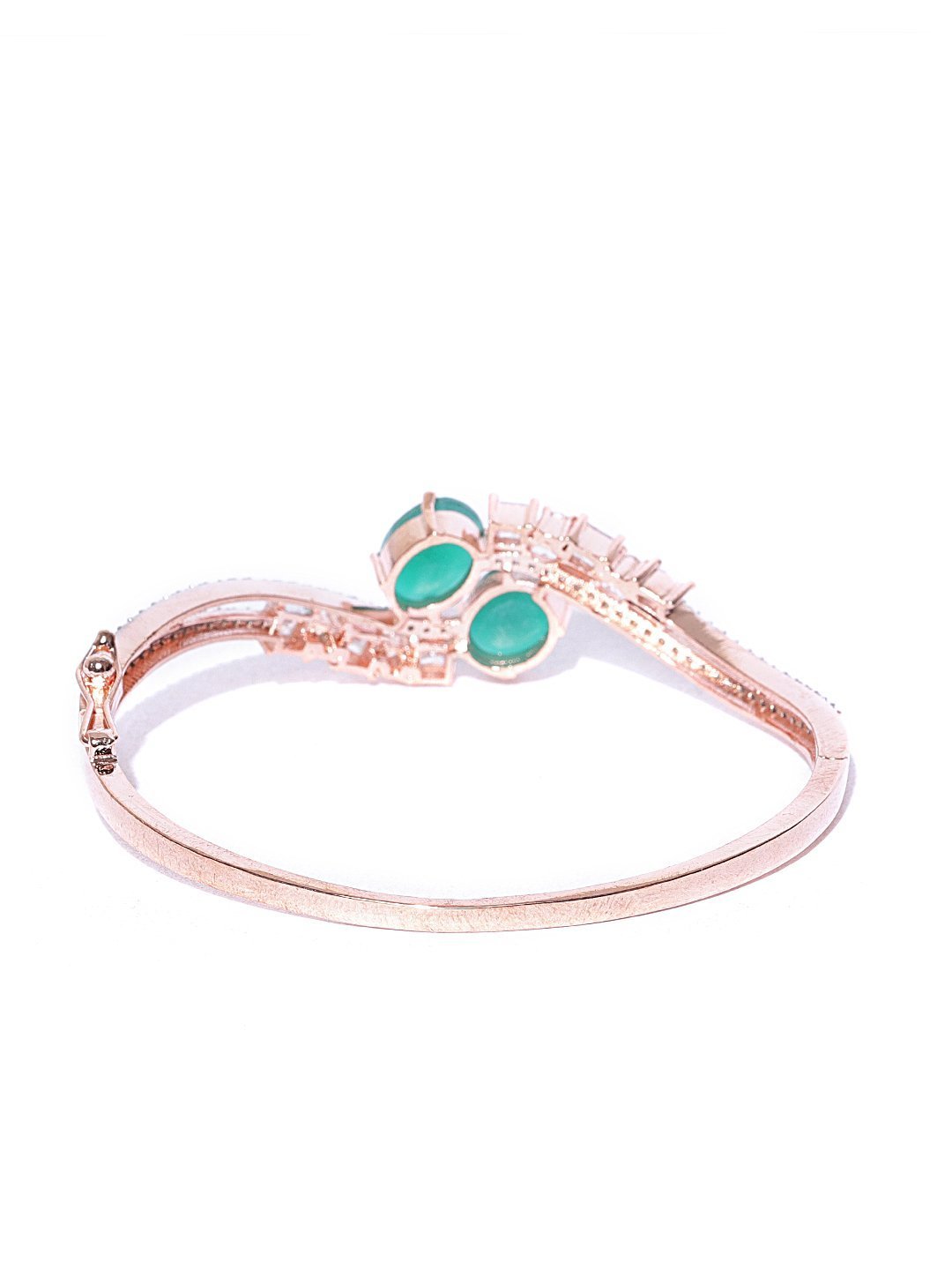 Women's Rose Gold-Plated American Diamond and Emerald Studded Bracelet in Green Color