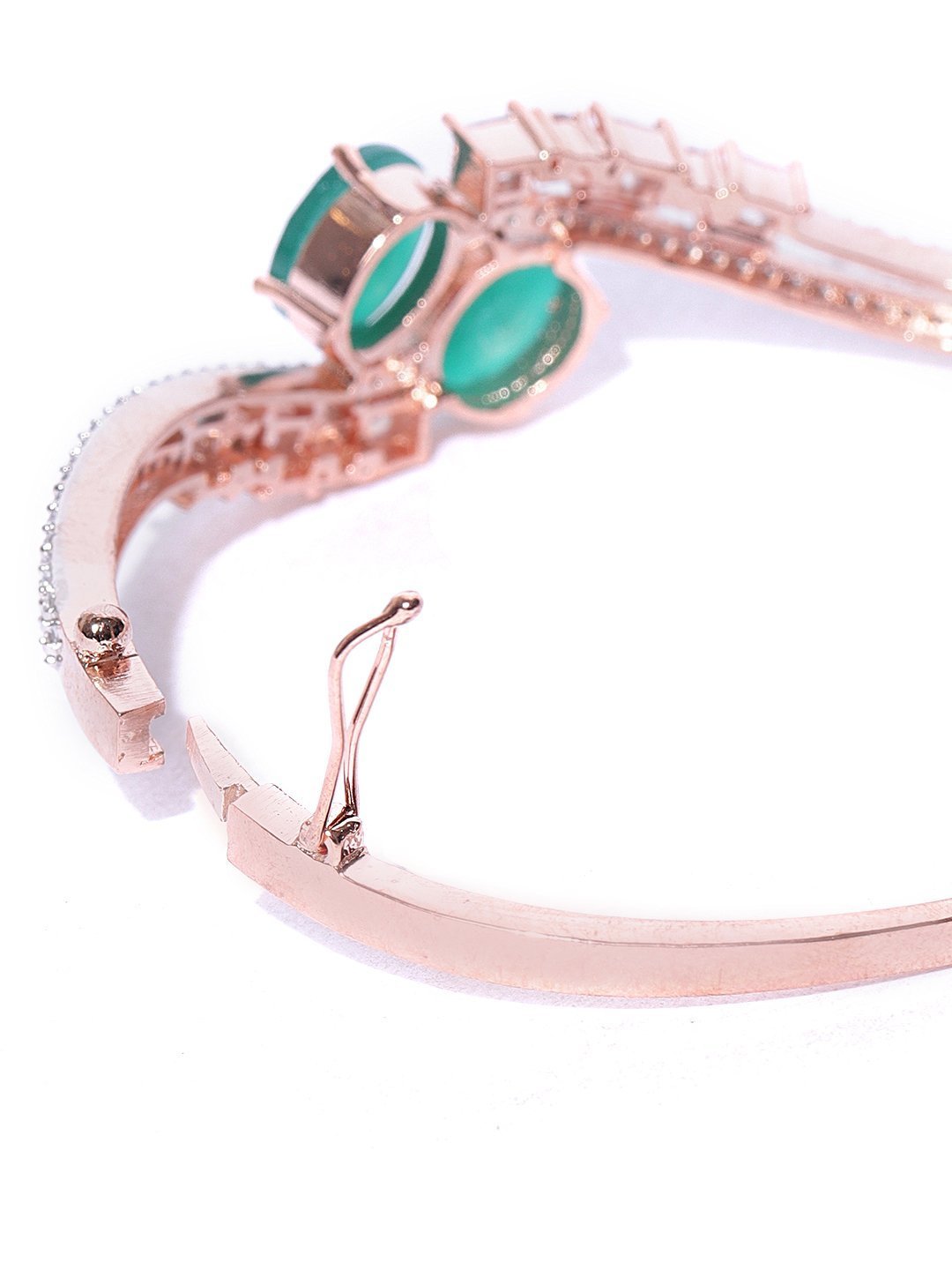 Women's Rose Gold-Plated American Diamond and Emerald Studded Bracelet in Green Color