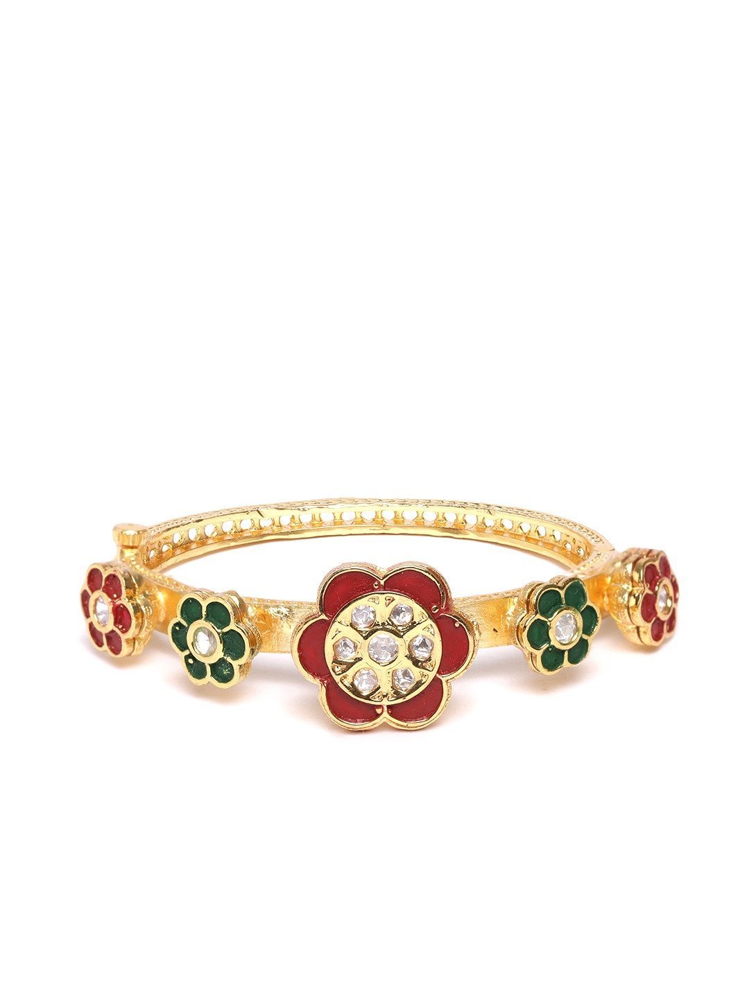 Women's Handcrafted Floral Red and Green Bracelet
