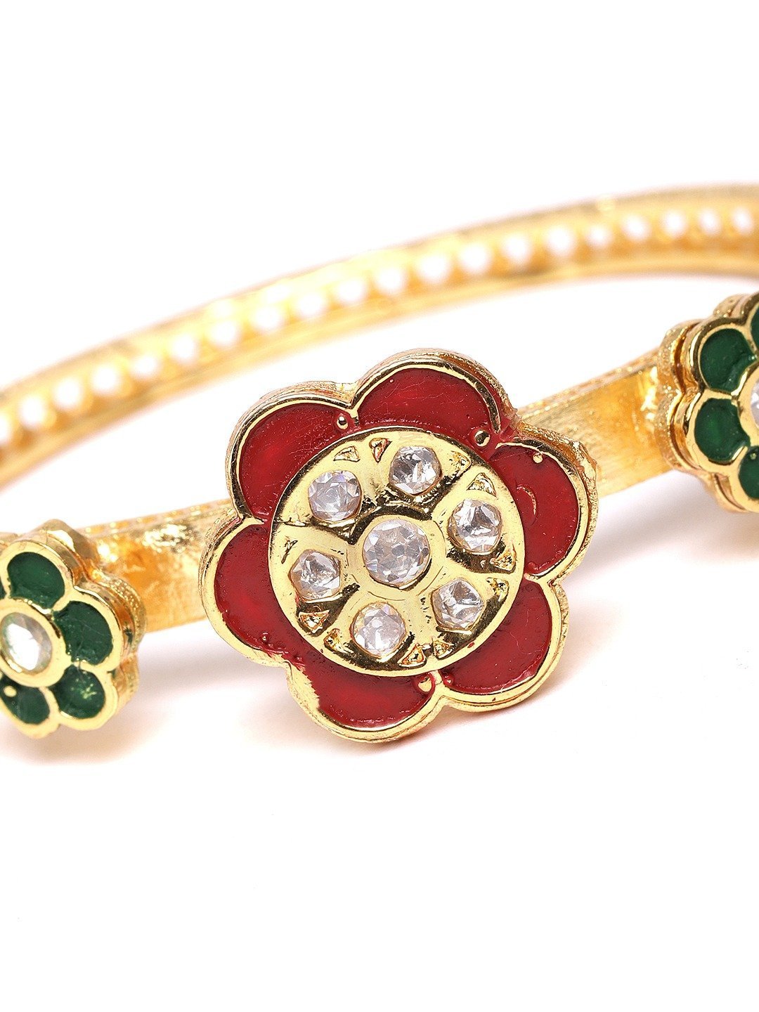 Women's Handcrafted Floral Red and Green Bracelet