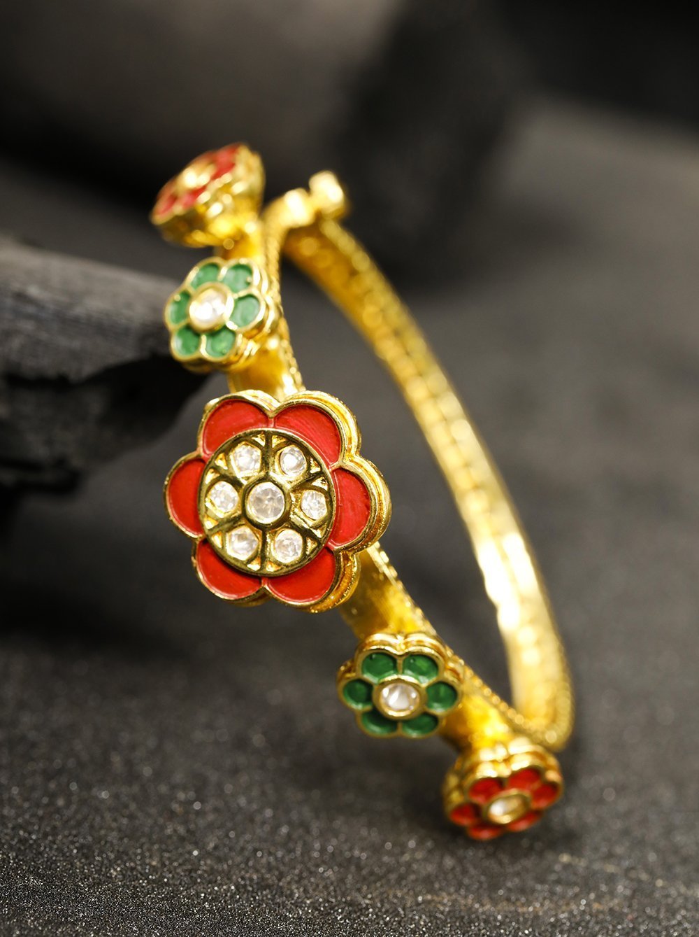 Women's Handcrafted Floral Red and Green Bracelet