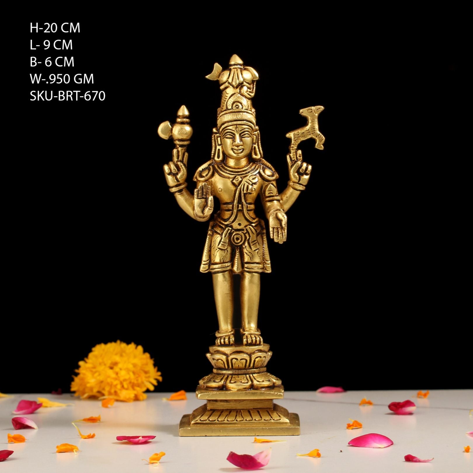 Brass Lord Shiva Standing Statue on Base – 8 Inch
