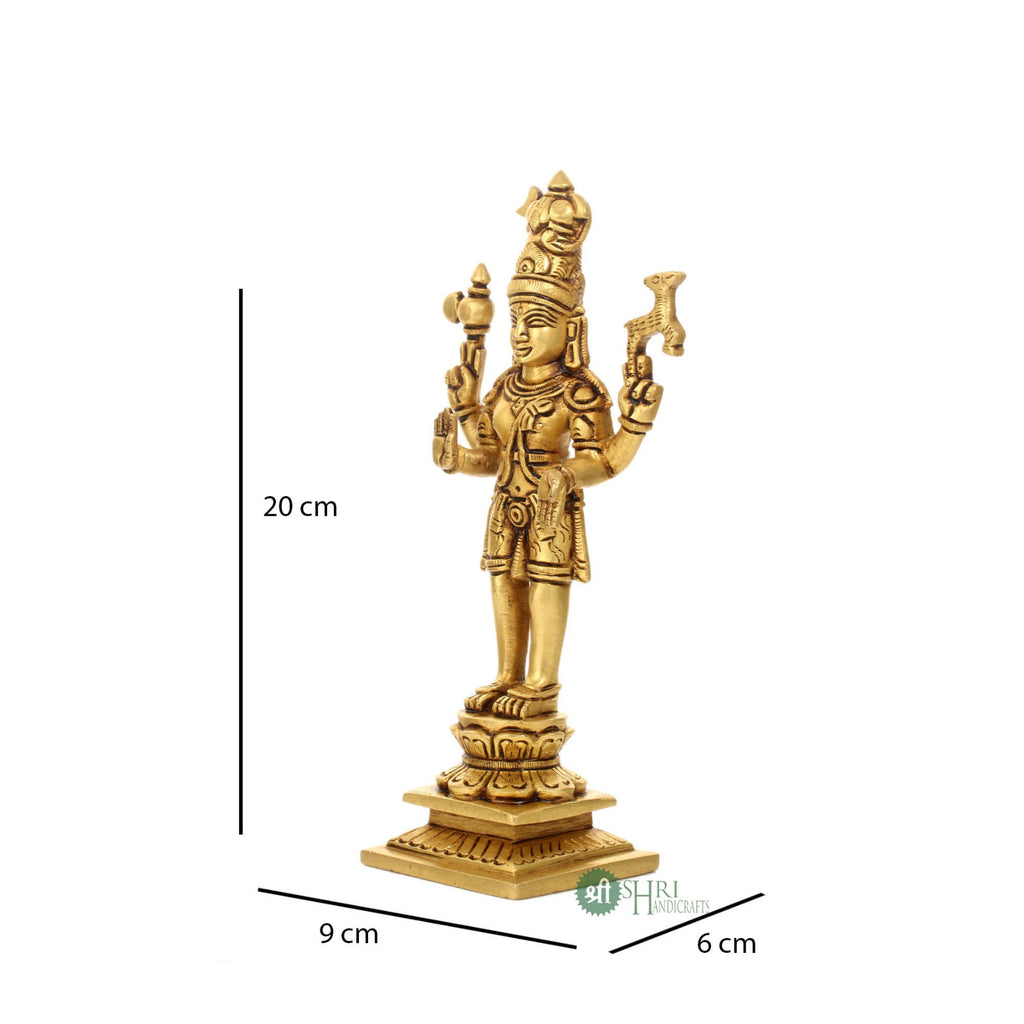 Brass Lord Shiva Standing Statue on Base – 8 Inch