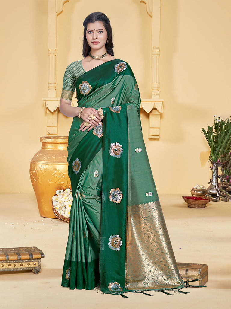 Women's Green Silk Woven Work Traditional Saree