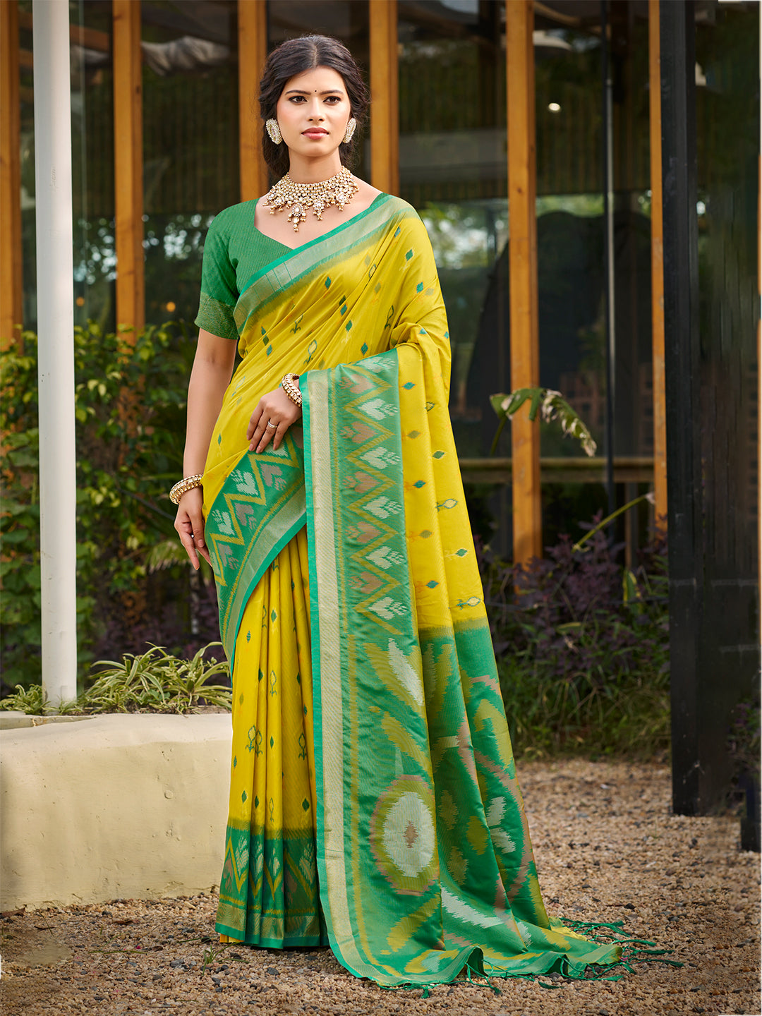 Women's Yellow  Silk Woven Work Traditional Saree