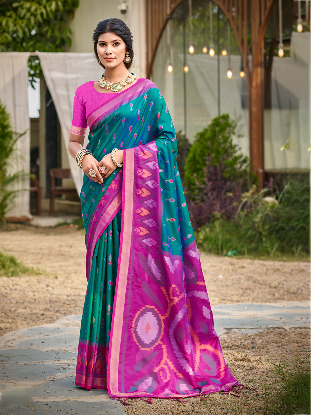 Women's Teal Blue Silk Woven Work Traditional Saree