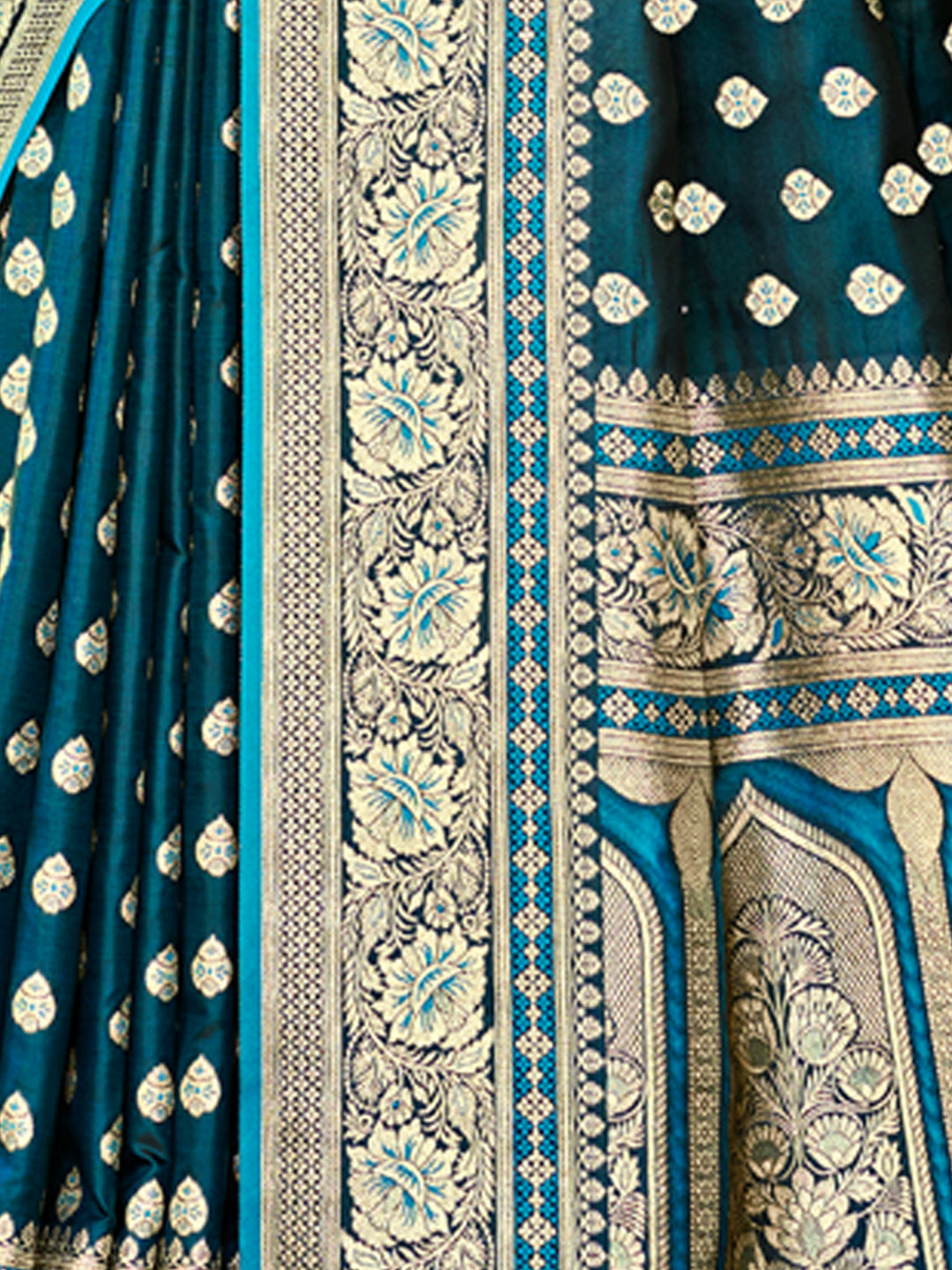 Women's Blue Satin Silk Woven Work Traditional Tassels Saree - Sangam Prints