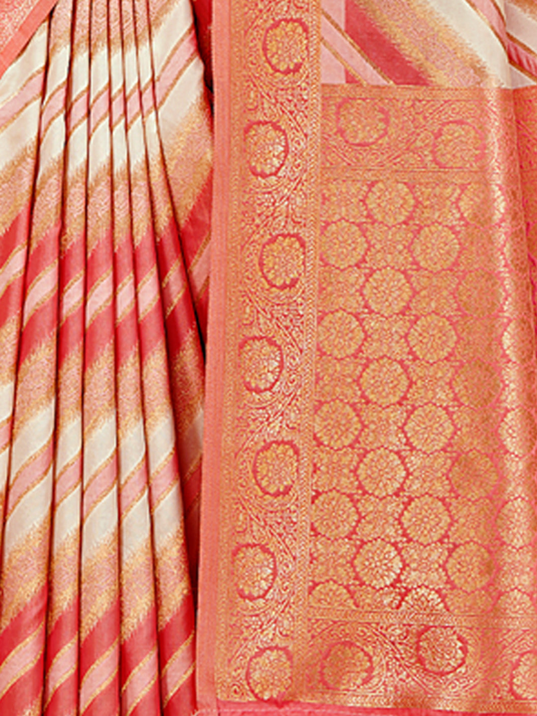 Women's Peach Cotton Thread Work Traditional Tassels Saree - Sangam Prints