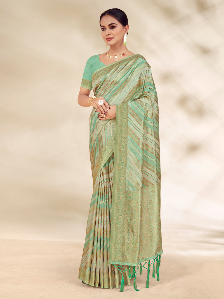 Women's Green Cotton Thread Work Traditional Tassels Saree
