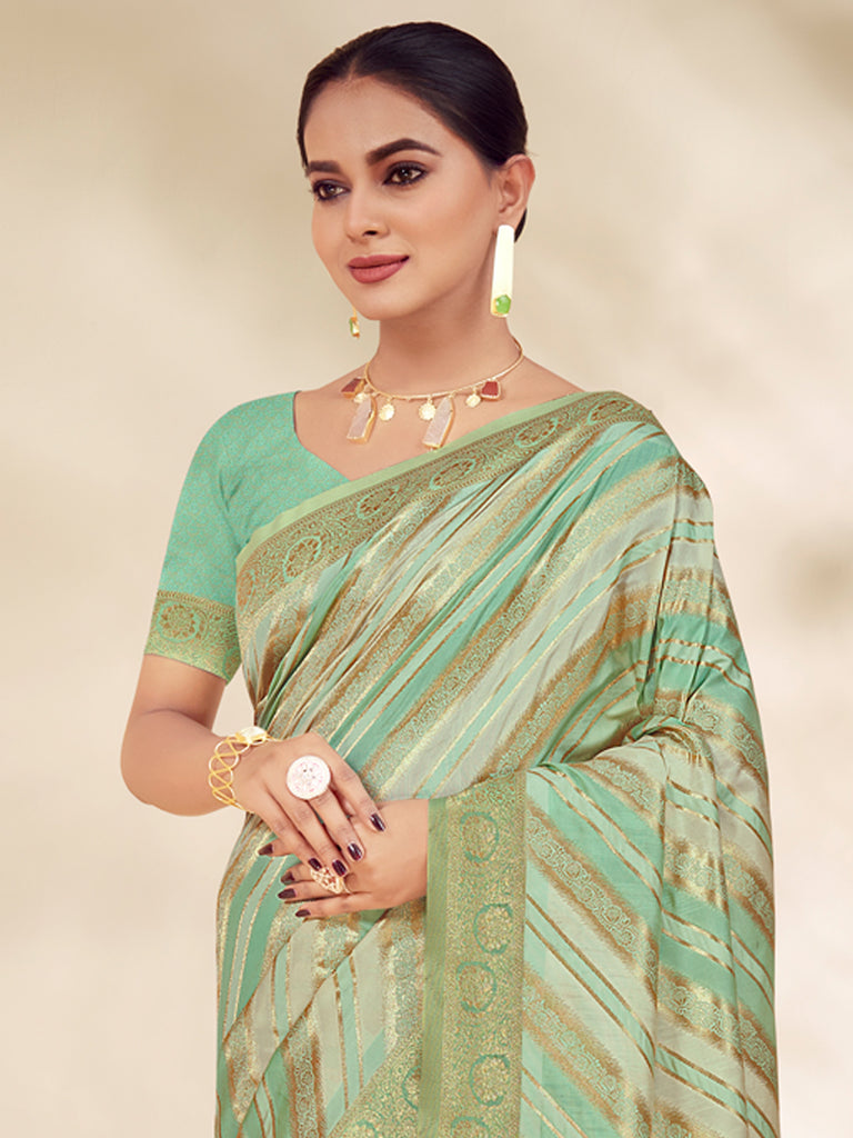 Women's Green Cotton Thread Work Traditional Tassels Saree