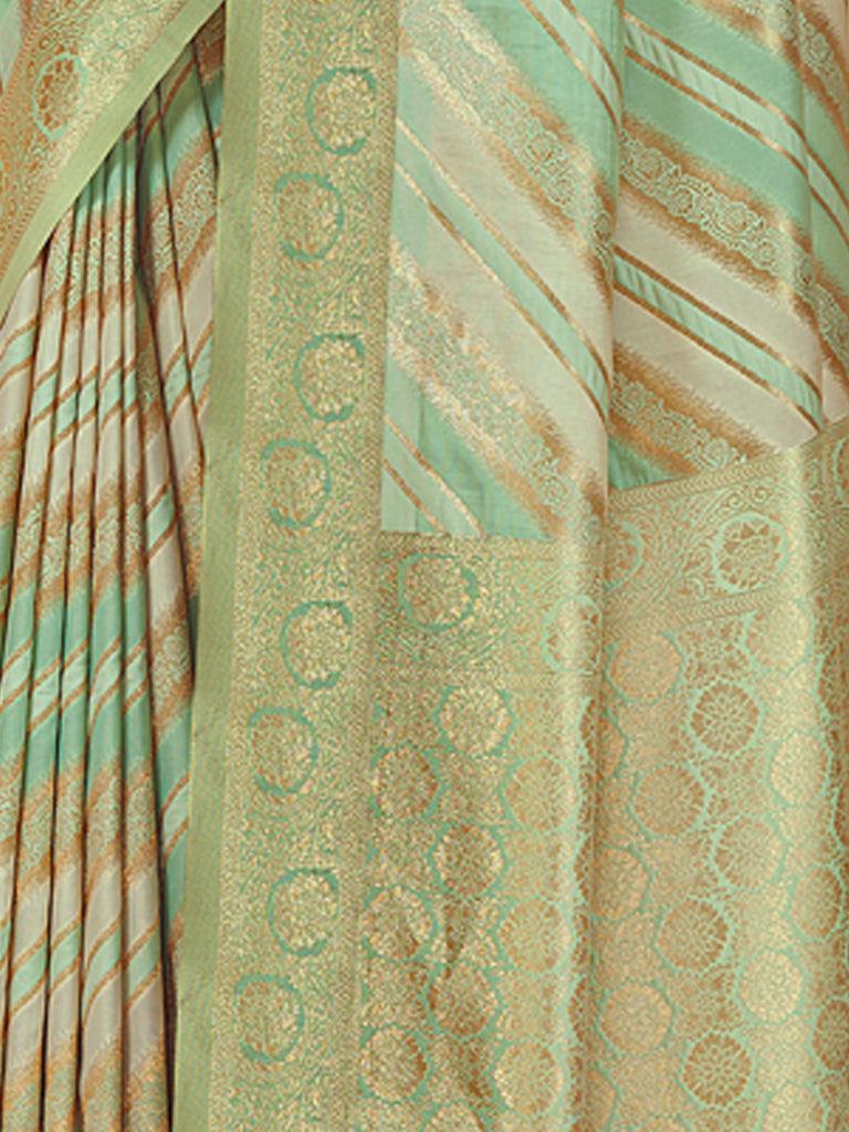 Women's Green Cotton Thread Work Traditional Tassels Saree