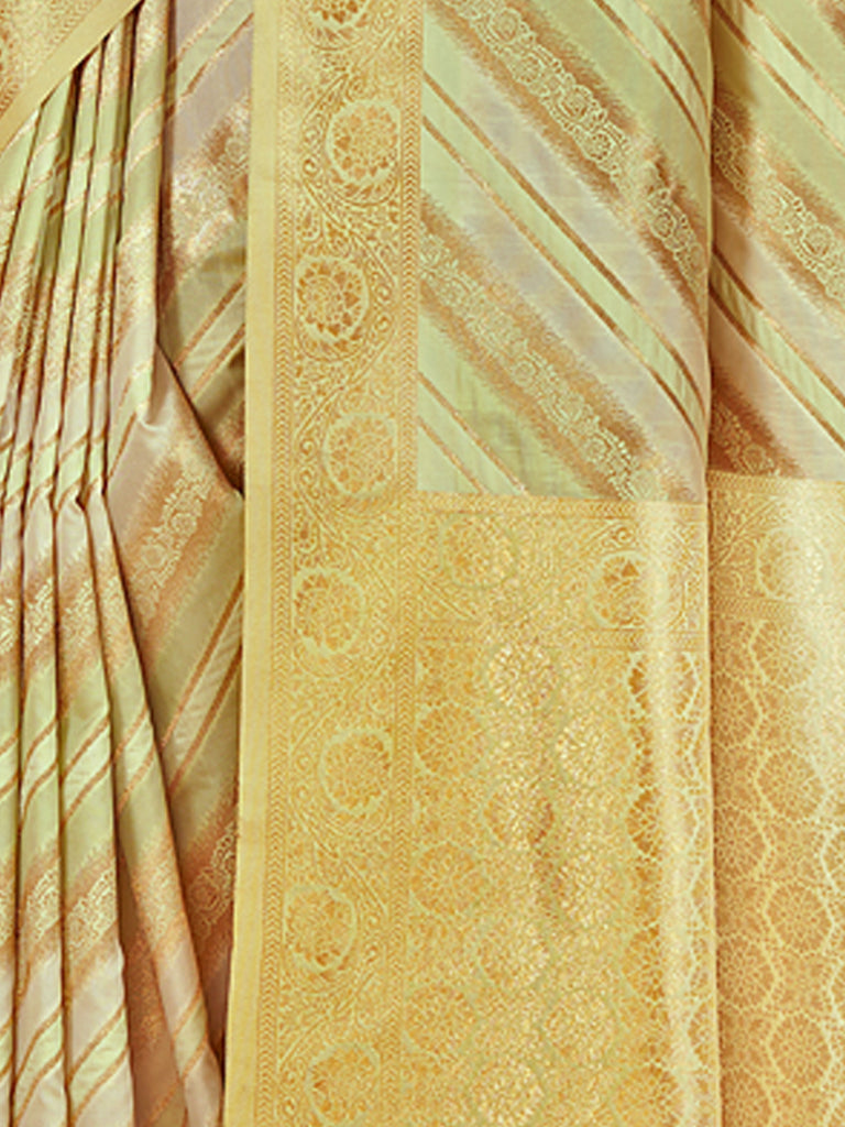 Women's Light Green Cotton Thread Work Traditional Tassels Saree