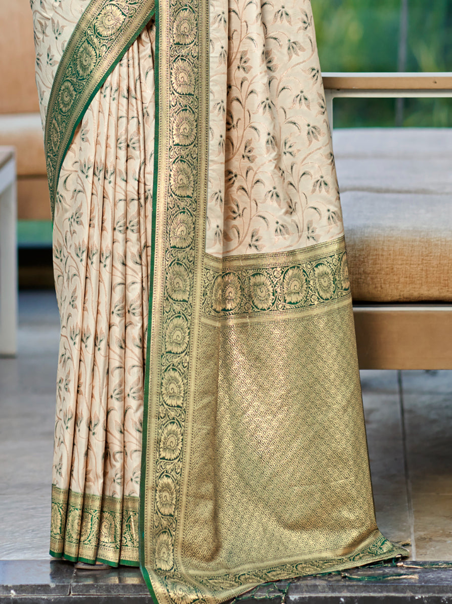 Women's Olive Green Silk Woven Work Traditional Saree - Sangam Prints