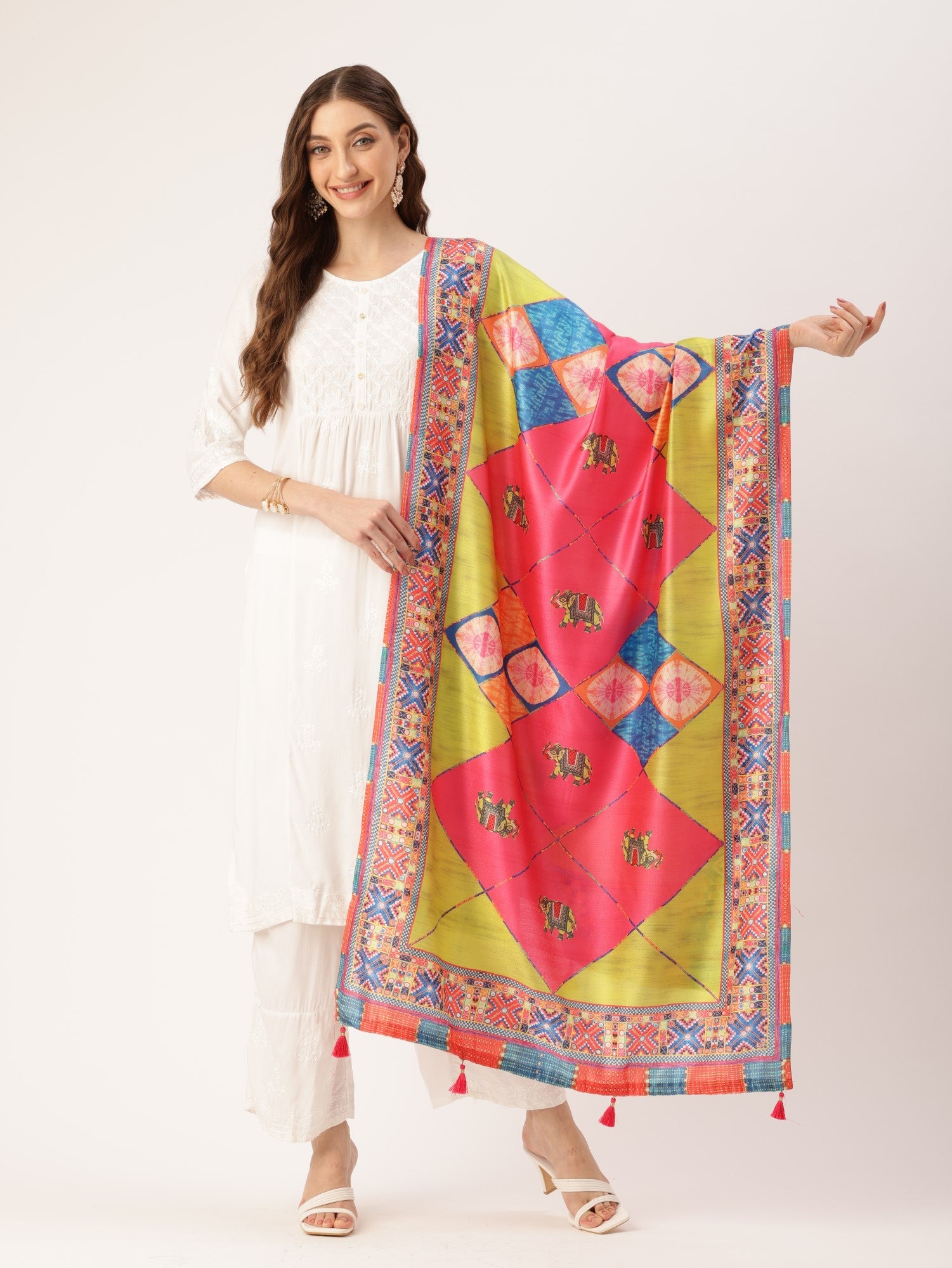 Women's Multi Color Cotton Printed Traditional Tassel Dupatta - Sangam Prints