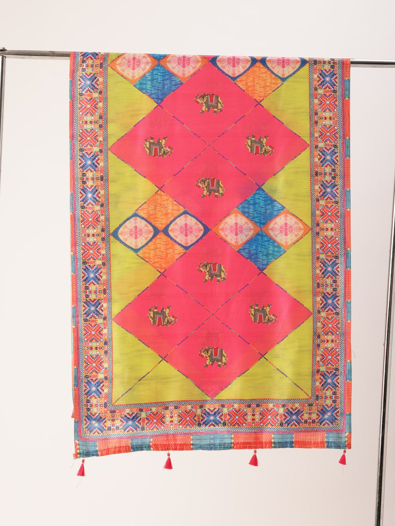 Women's Multi Color Cotton Printed Traditional Tassel Dupatta