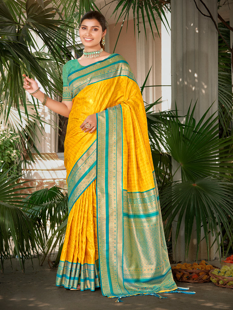 Women's Yellow Silk Woven Work Traditional Saree