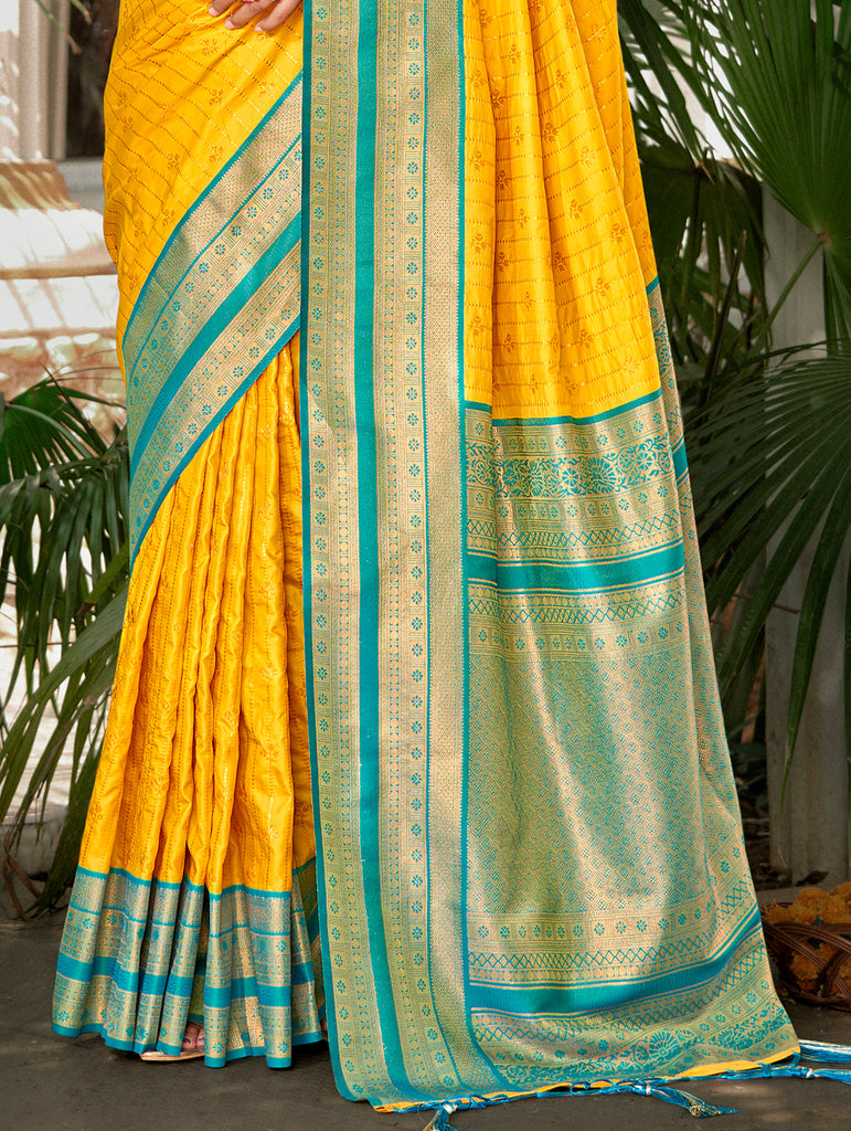 Women's Yellow Silk Woven Work Traditional Saree
