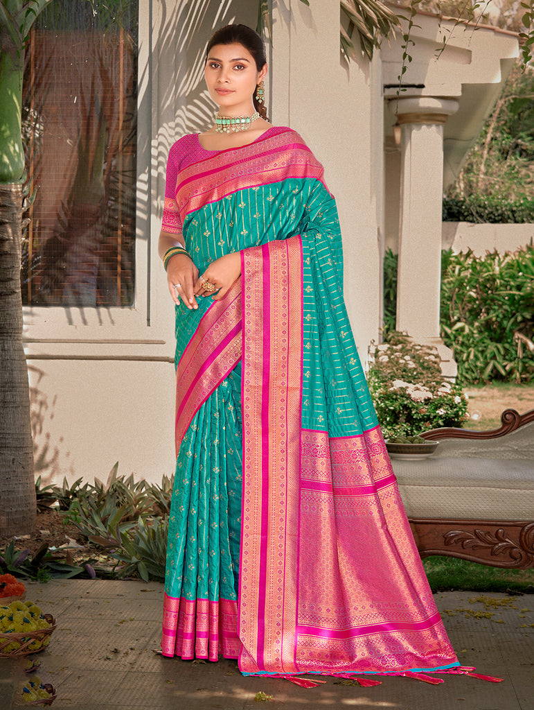 Women's Blue Silk Woven Work Traditional Saree
