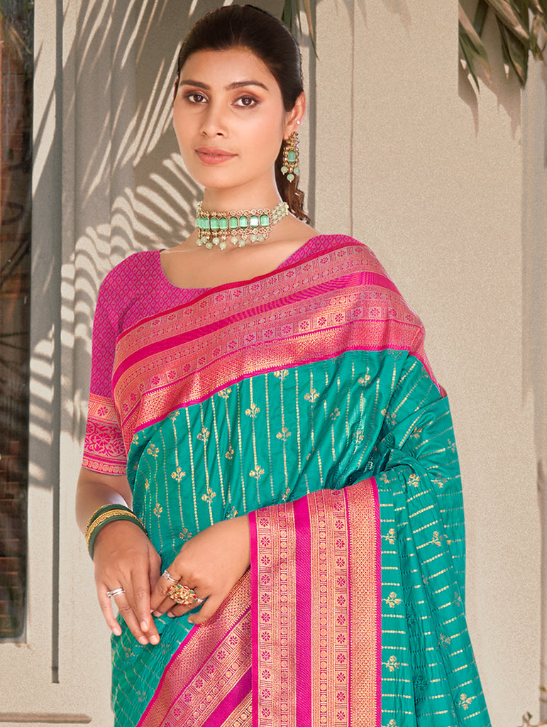 Women's Blue Silk Woven Work Traditional Saree