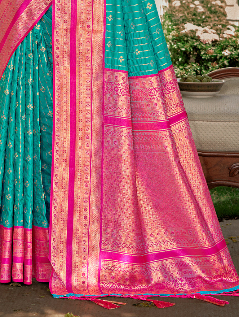 Women's Blue Silk Woven Work Traditional Saree