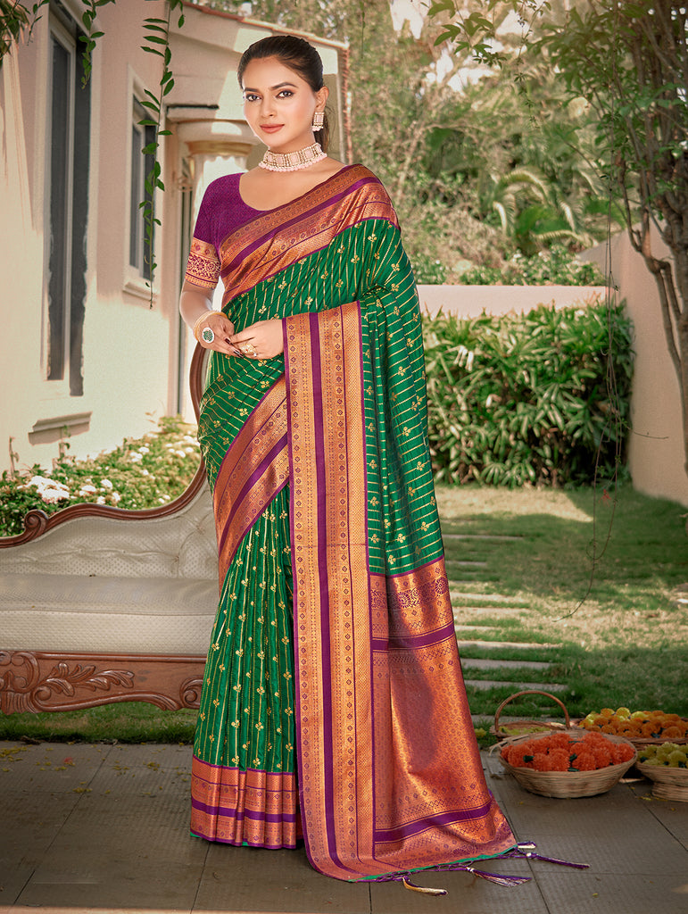 Women's Green Silk Woven Work Traditional Saree