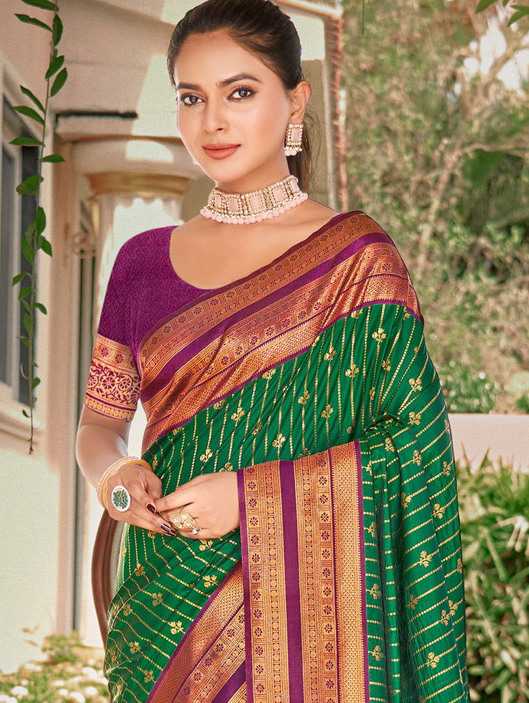 Women's Green Silk Woven Work Traditional Saree