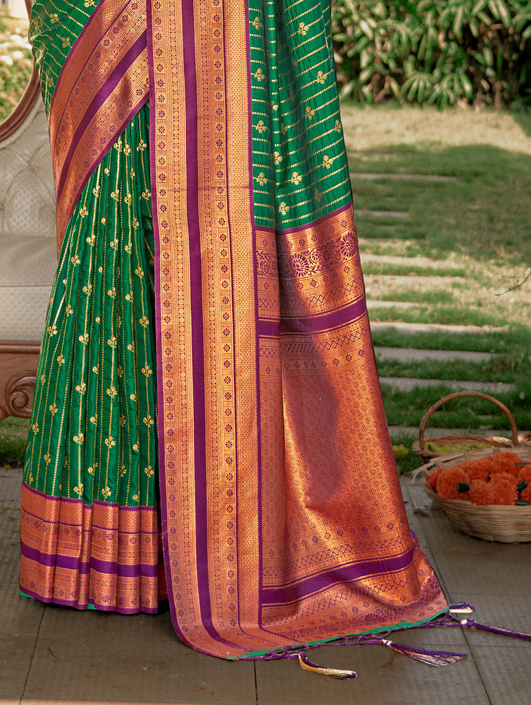 Women's Green Silk Woven Work Traditional Saree