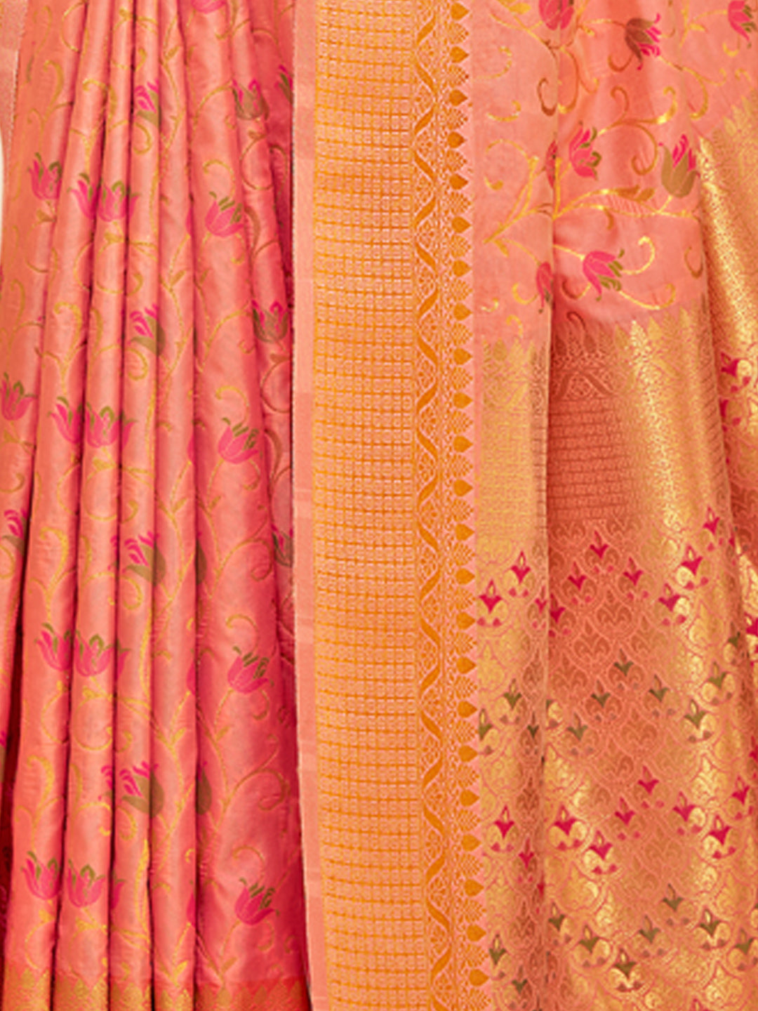 Women's Peach Banarasi Silk Woven Work Traditional Tassels Saree - Sangam Prints