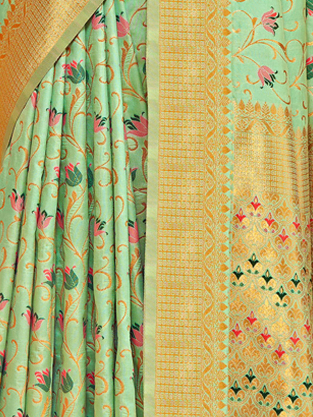 Women's Green Banarasi Silk Woven Work Traditional Tassels Saree - Sangam Prints