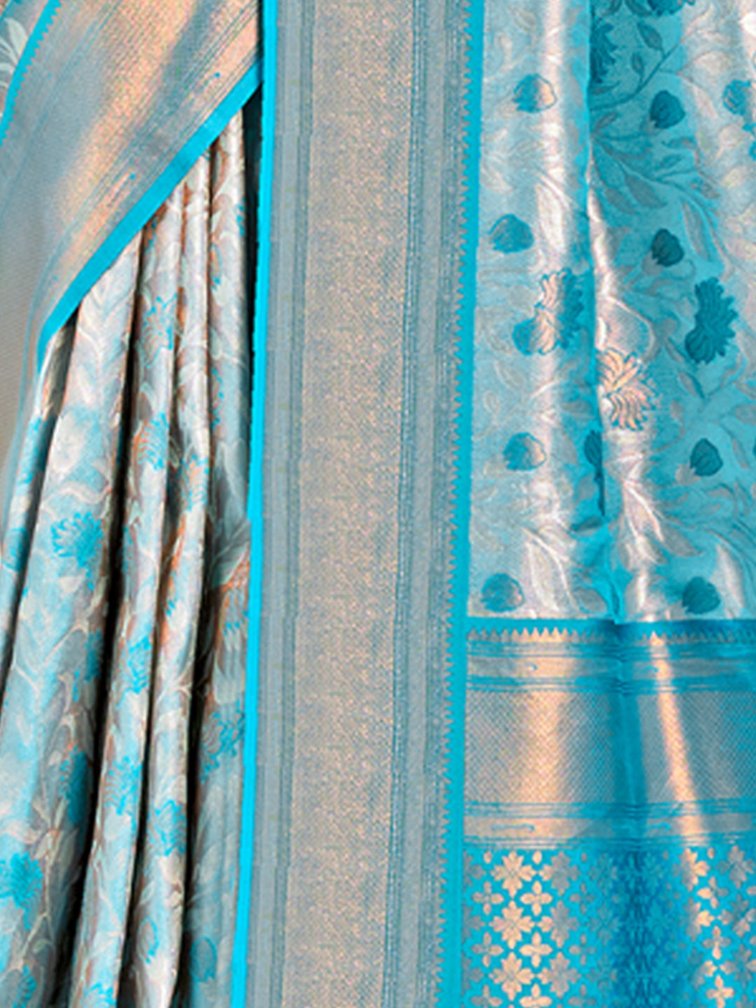 Women's Blue Kanjivaram Silk Woven Work Traditional Tassels Saree - Sangam Prints