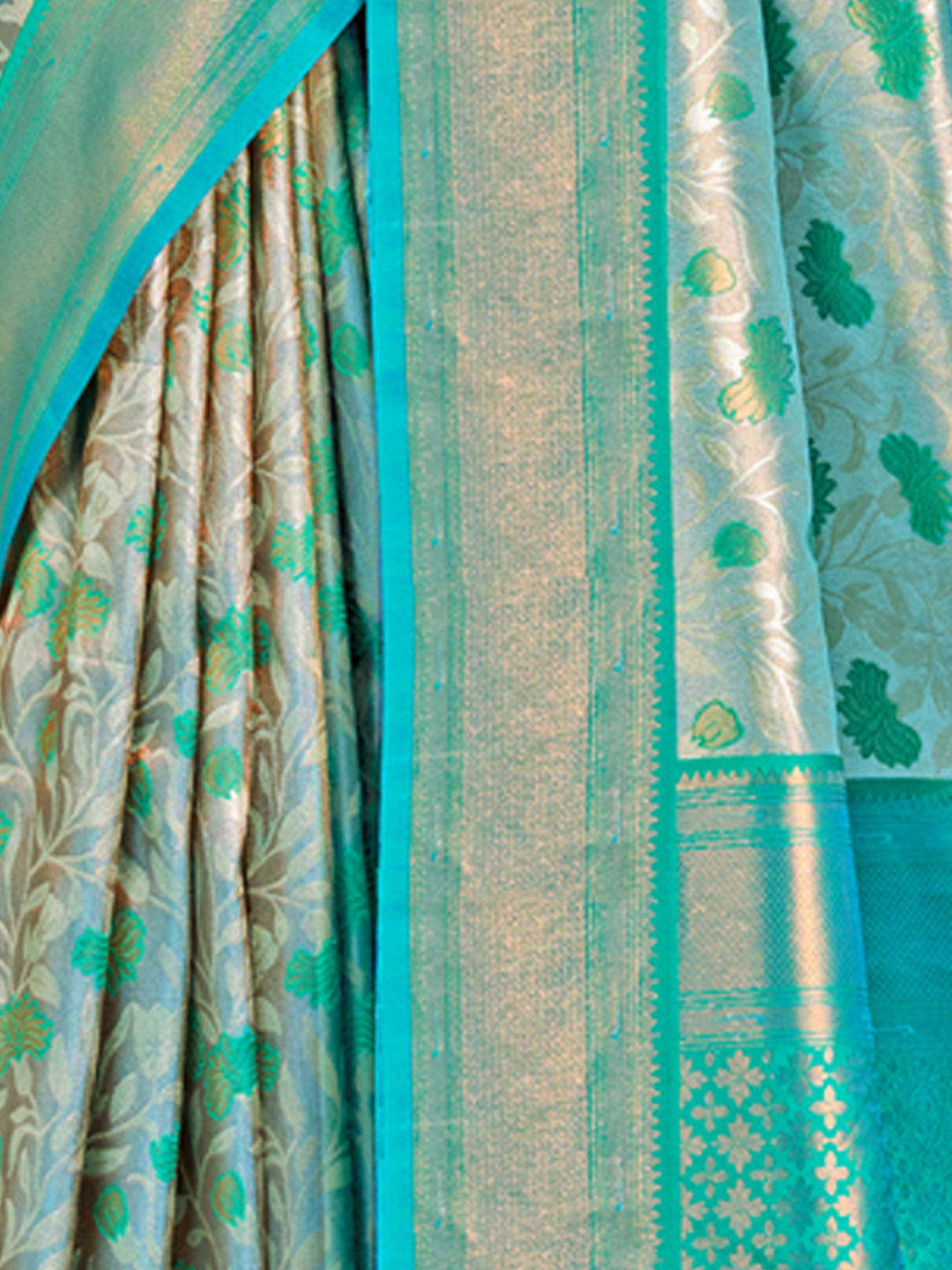 Women's Sea Green Kanjivaram Silk Woven Work Traditional Tassels Saree - Sangam Prints