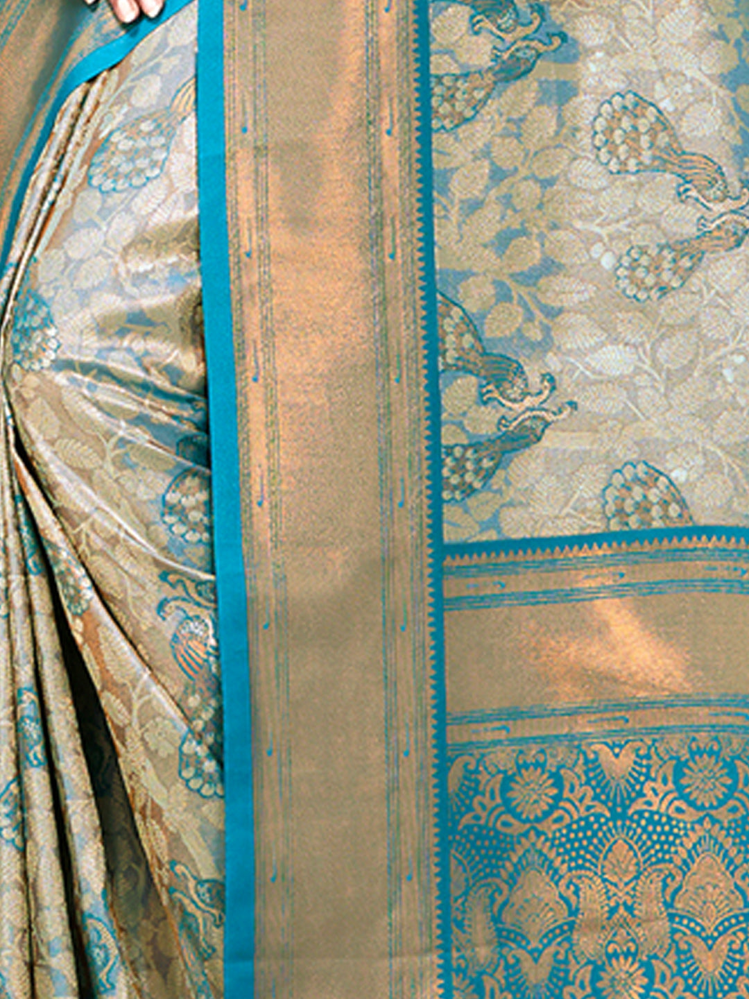 Women's Blue Kanjivaram Silk Woven Work Traditional Tassels Saree - Sangam Prints