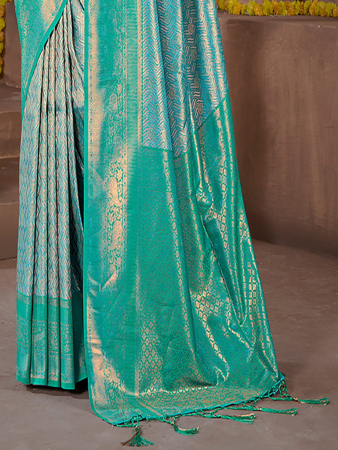 Women's Sea Green Silk Woven Work Traditional Saree - Sangam Prints