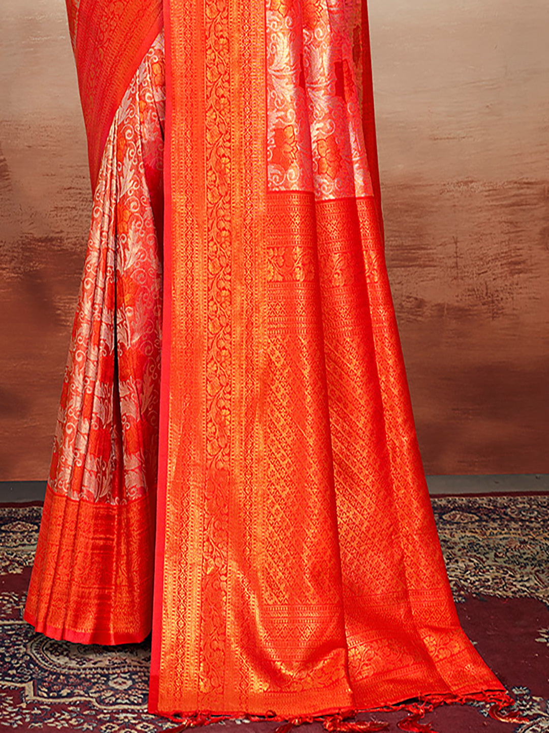 Women's Red Silk Woven Work Traditional Saree - Sangam Prints