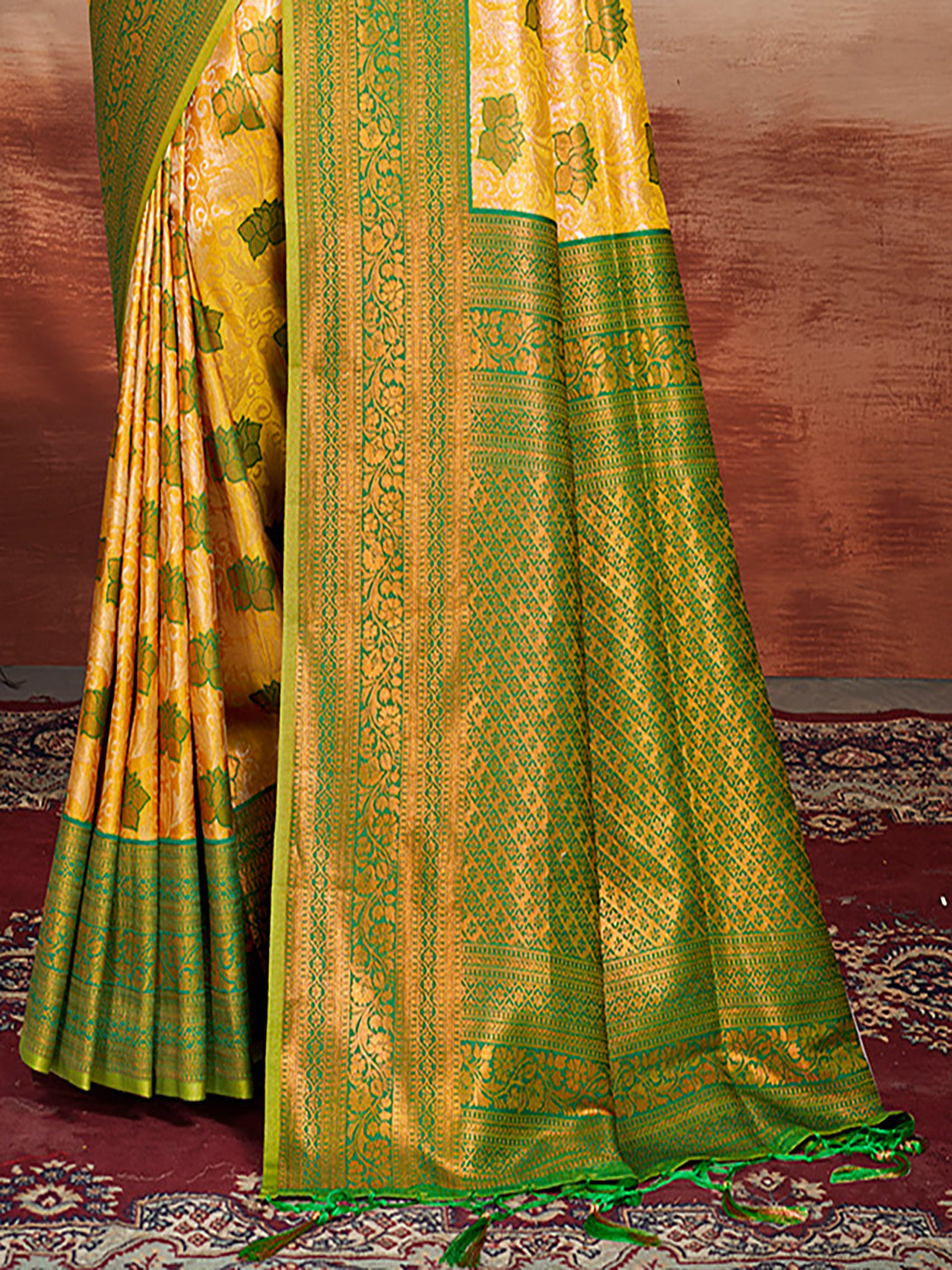 Women's Yellow Silk Woven Work Traditional Saree - Sangam Prints