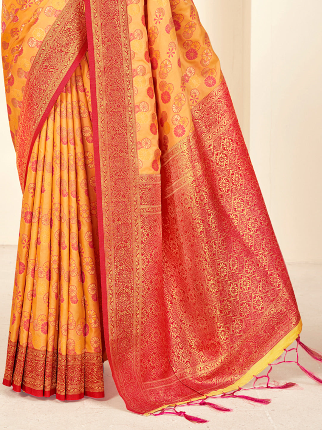 Women's Mustard Paithani Silk Woven Zari Work Traditional Tassels Saree - Sangam Prints