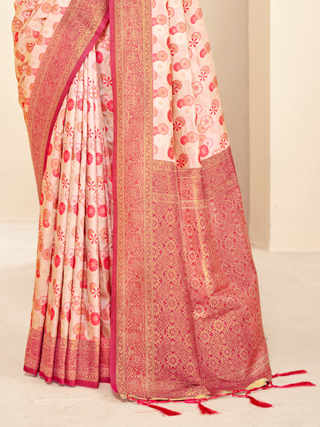 Women's Light Pink Paithani Silk Woven Zari Work Traditional Tassels Saree - Sangam Prints