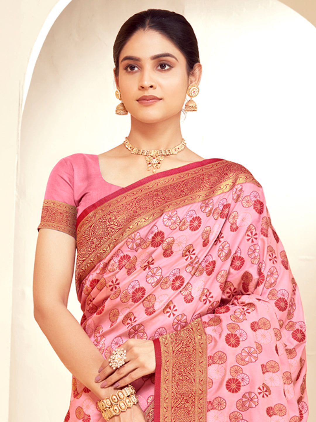 Women's Pink Paithani Silk Woven Zari Work Traditional Tassels Saree - Sangam Prints