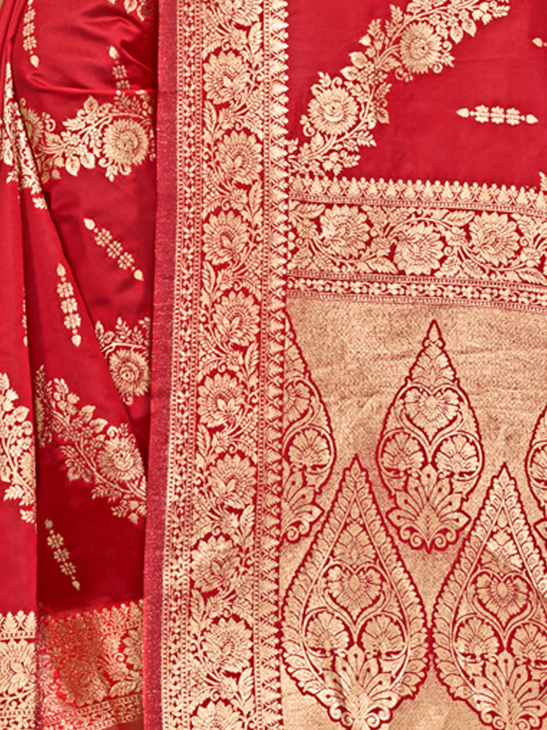 Women's Red Silk Woven Work Traditional Tassels Saree - Sangam Prints