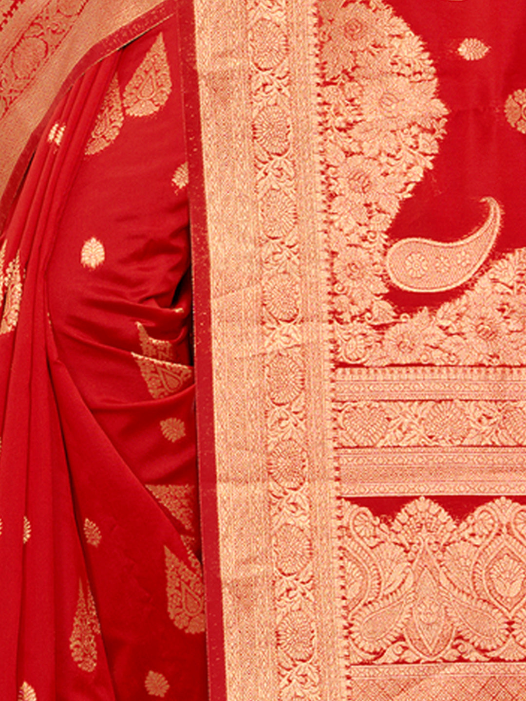 Women's Red Silk Woven Work Traditional Tassels Saree - Sangam Prints