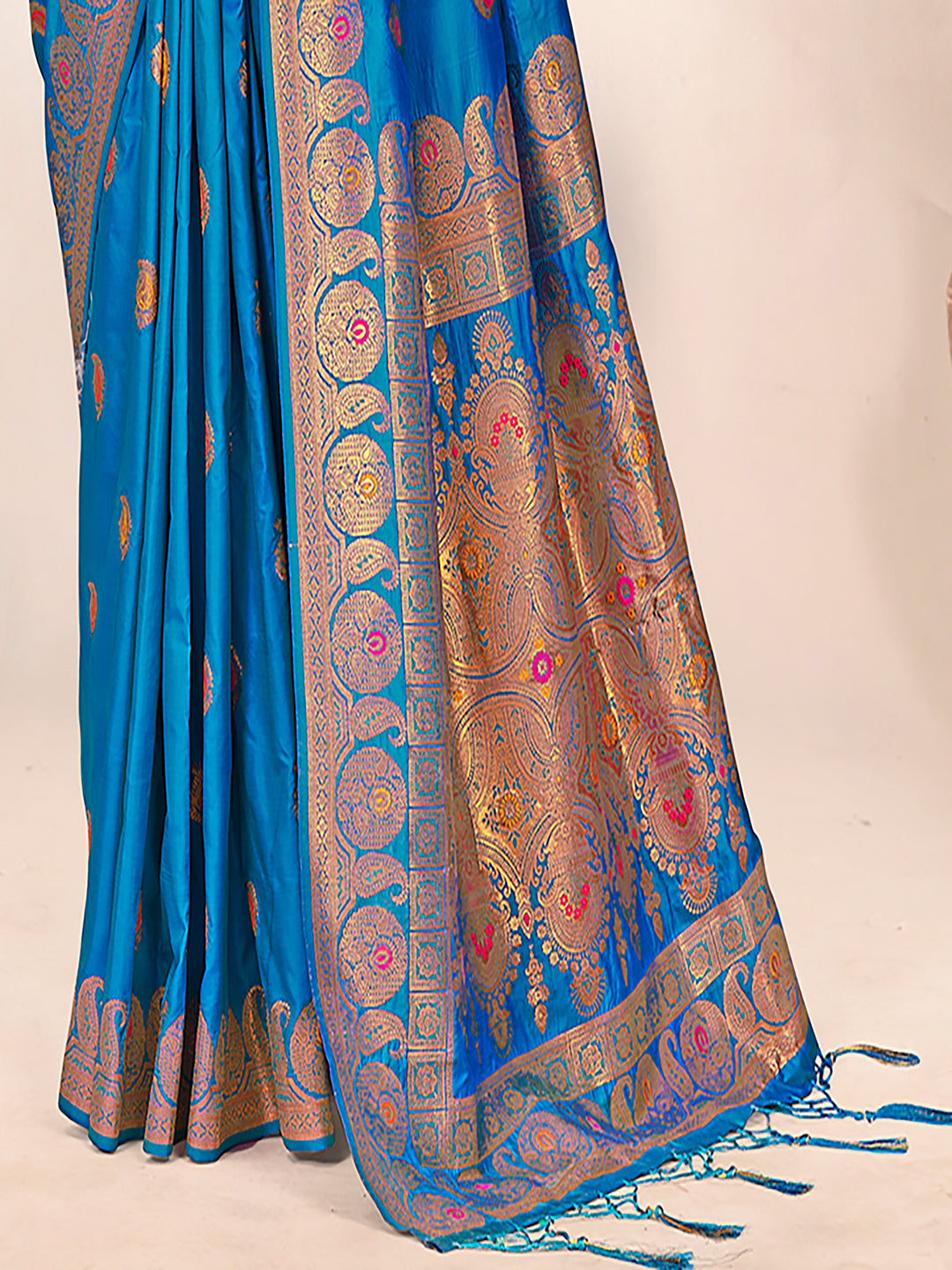Women's Blue Silk Woven Work Traditional Saree - Sangam Prints