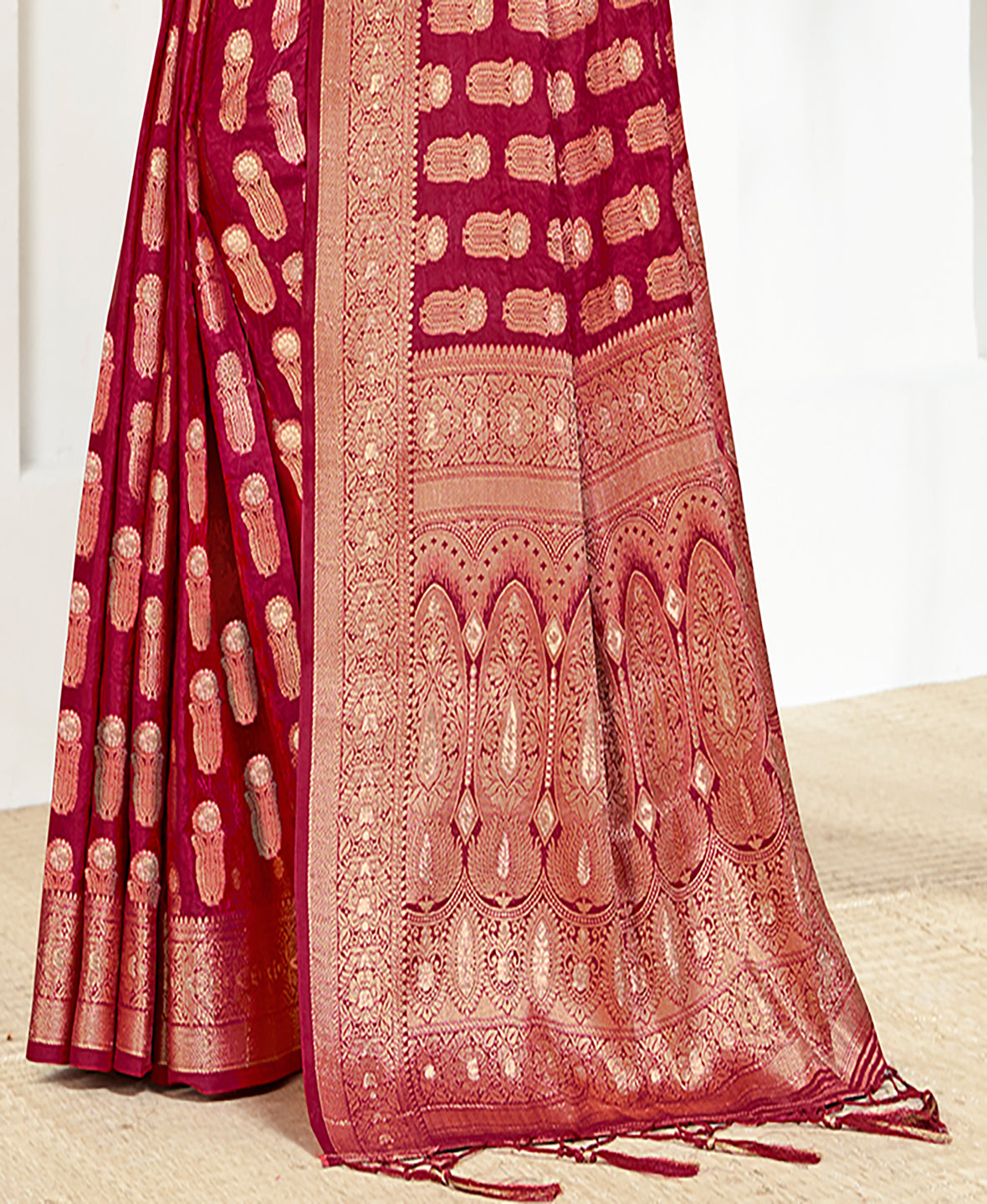 Women's Maroon Silk Woven Work Traditional Saree - Sangam Prints