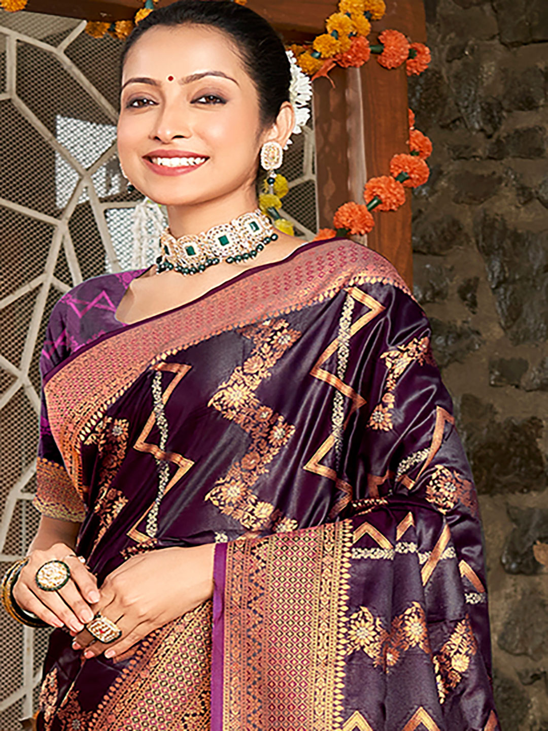 Women's Violet Silk Woven Work Traditional Saree - Sangam Prints