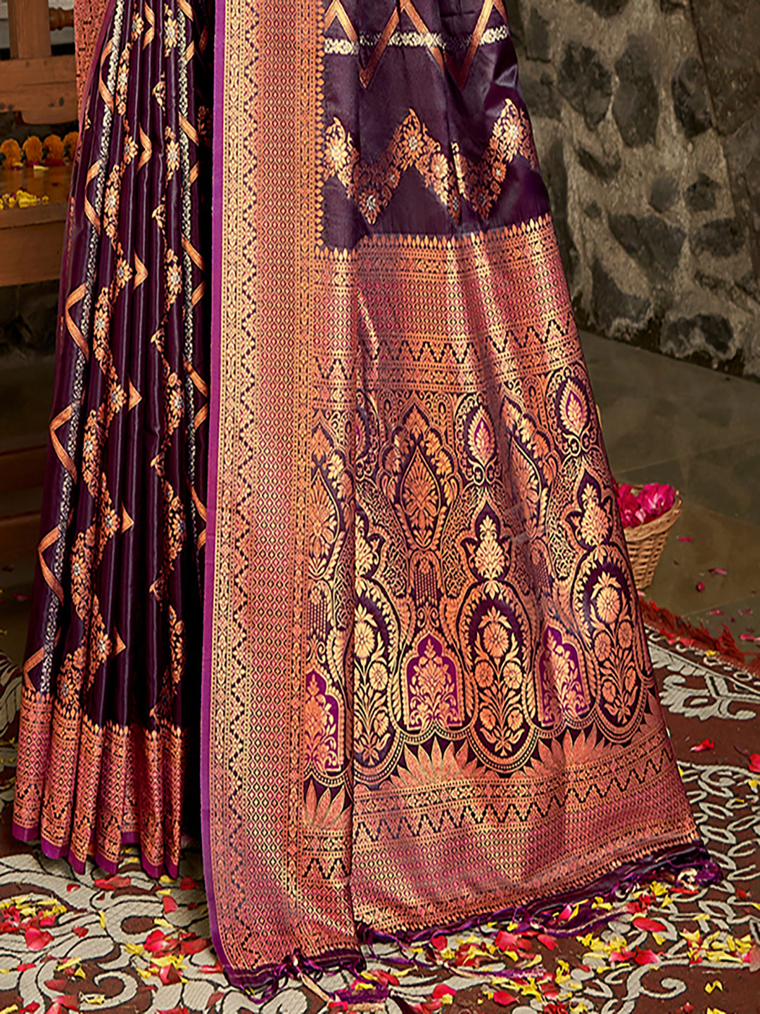 Women's Violet Silk Woven Work Traditional Saree - Sangam Prints