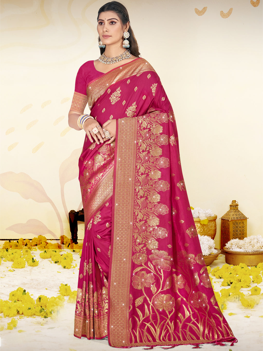 Women's Rani Silk Woven Work Saree - Sangam Prints